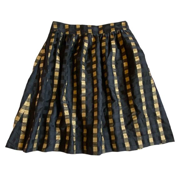 Ann Taylor Full Circle Skirt Women's Sz 4 Black Gold Check Cocktail Whimsygoth - Picture 1 of 14